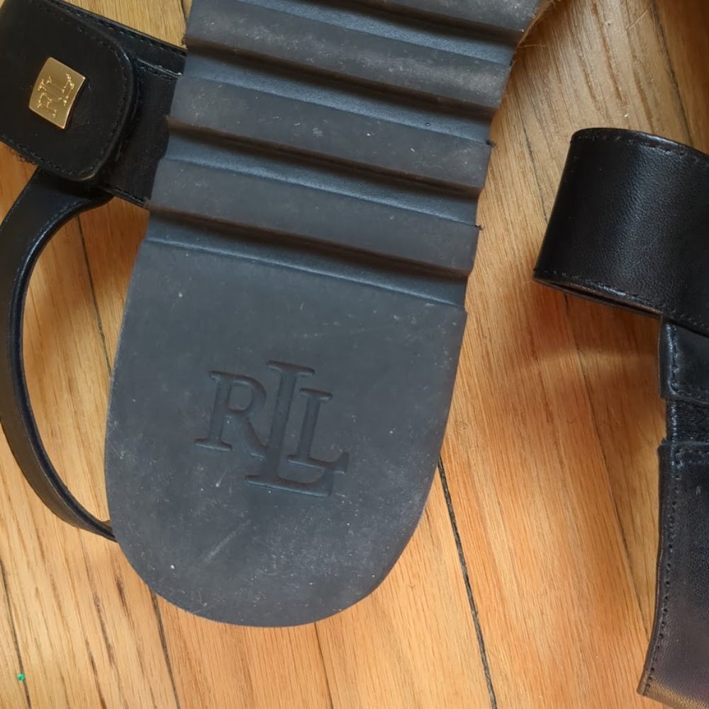 Lauren Ralph Lauren Leather Sandals Black Chunky Heel Platform Espadrille Size 8 - Picture 7 of 8